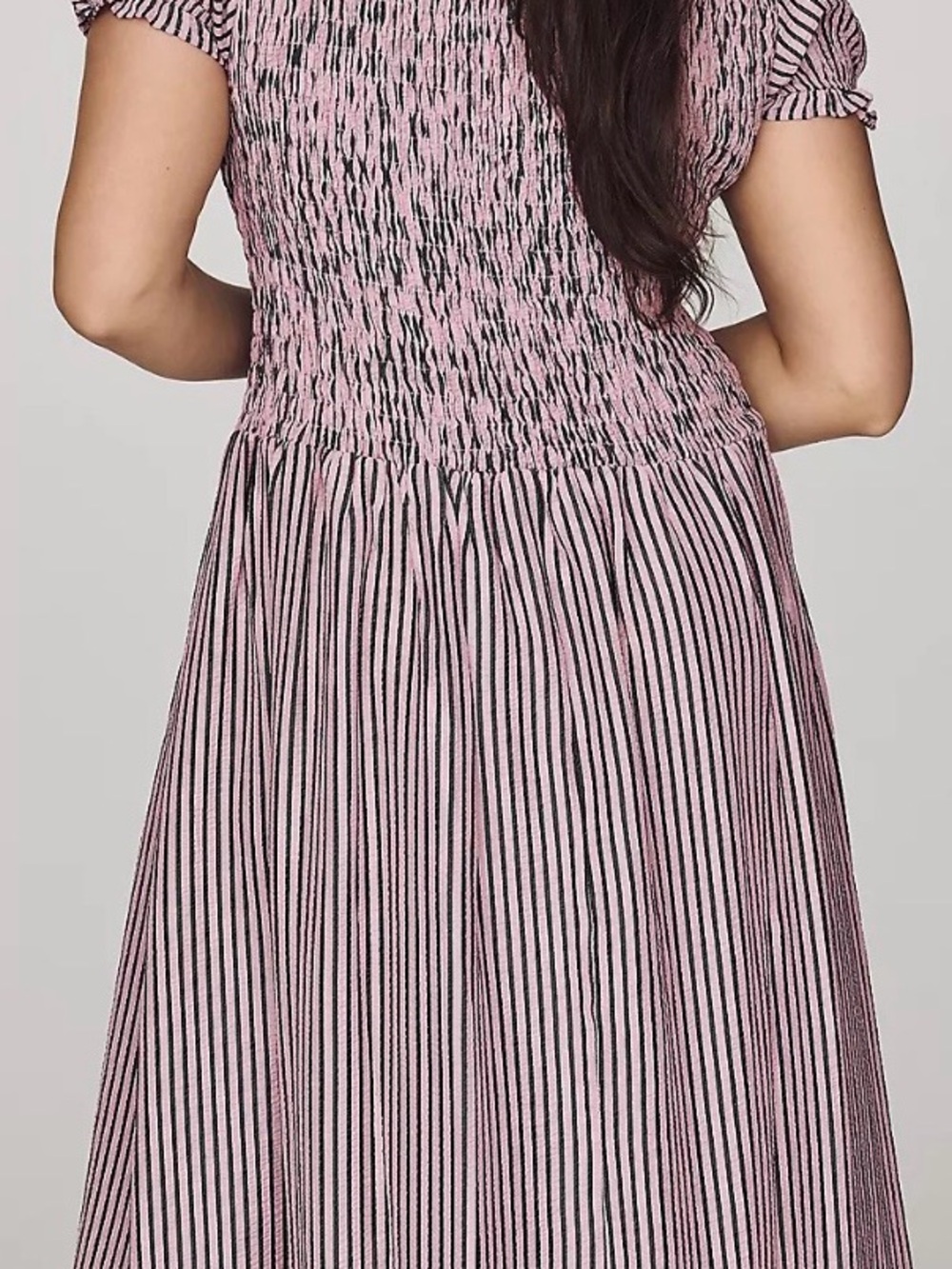Anthropologie Maeve Margie Smocked Stripe Midi Dress, Pink & Charcoal, XL, NWT - Picture 3 of 7
